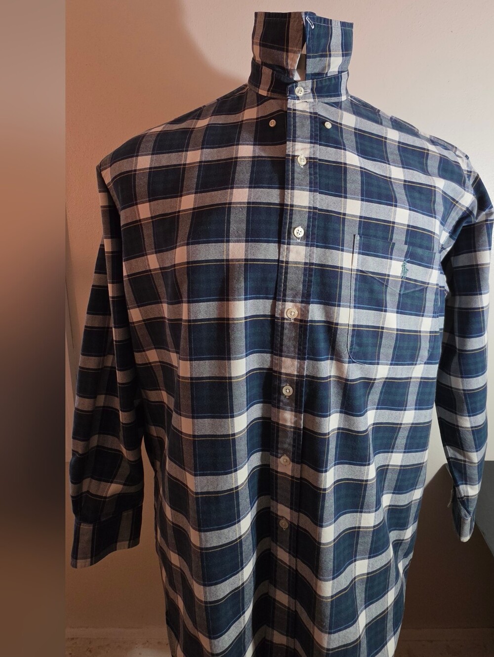 Ralph Lauren Blue, White and Green Plaid Button-Down Shirt